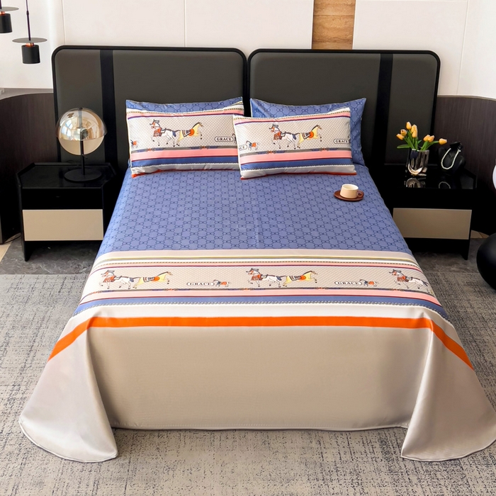 91家纺网 家纺一手货源 找家纺 纽缦家纺 2025新款印花冰丝防滑床单 时尚潮流