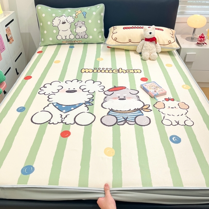 （总）暮思家居 2025新款正版miiiiichan可爱卡通大版数码印花A类1200D冰丝凉席三件套平铺床笠