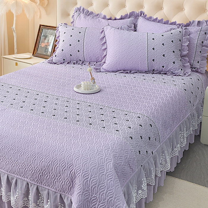 91家纺网 家纺一手货源 找家纺 梦柏 2025新款韩版双层纱夹棉绗缝床盖夏被四件套 爱心