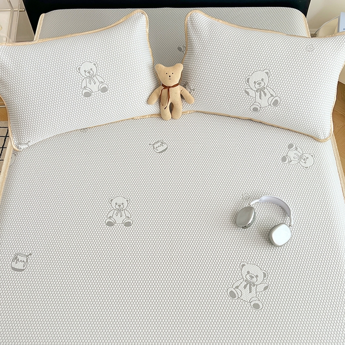 91家纺网 家纺一手货源 找家纺 梦舒羽 2025新款凉感冰豆豆凉席枕套可水洗冰丝宿舍一只装枕头套一对枕芯套 冰豆豆-小熊灰