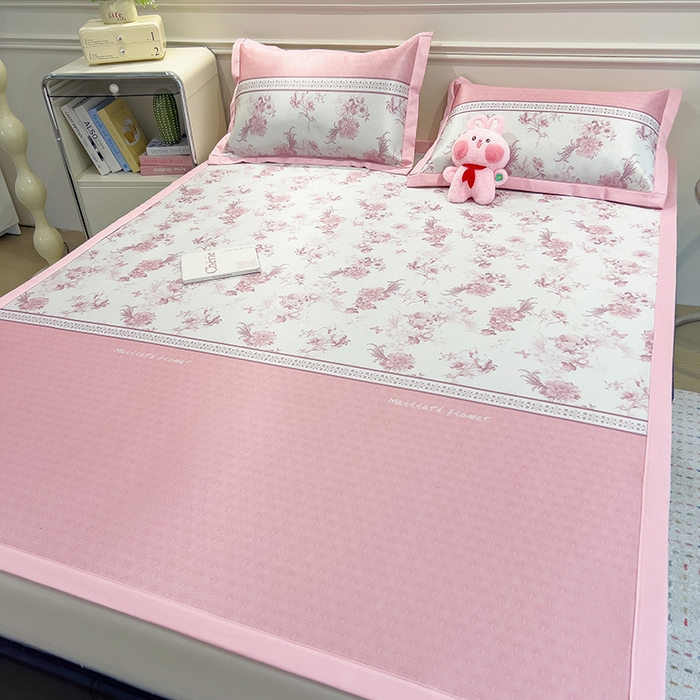 91家纺网 家纺一手货源 找家纺 摩妮卡 2025小清新数码冰丝席 碳光席三件套 绯樱梦境