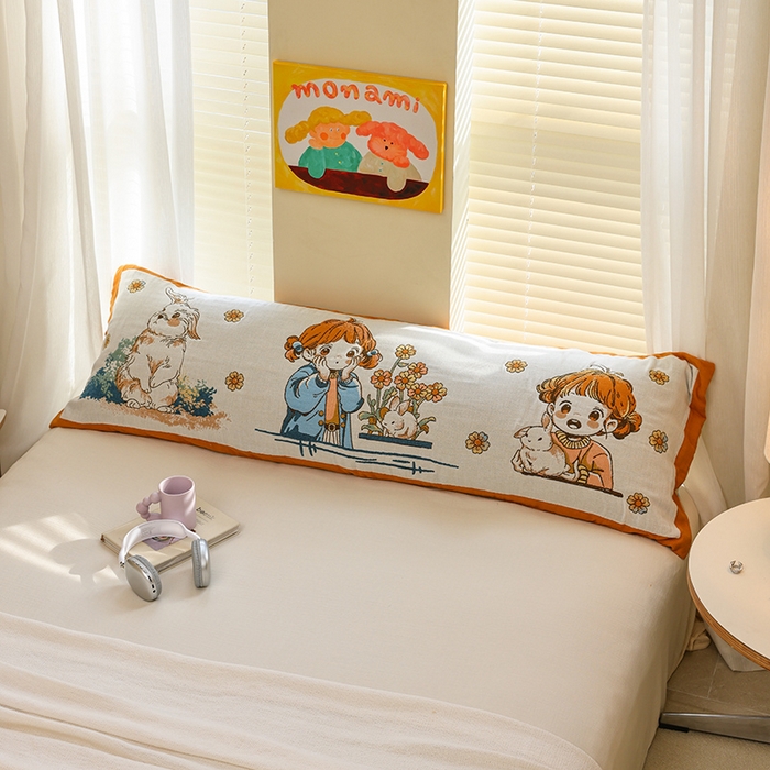 91家纺网 家纺一手货源 找家纺 雯雨2025新款A类卡通双人纱布枕套 花团女孩