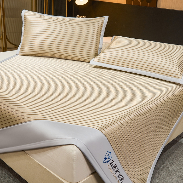 91家纺网 家纺一手货源 找家纺 小萌虎 2025新款轻柔丝抗菌冰丝藤凉席（复合三明治款）宽包刺绣冰丝软席藤席 抗菌三明治冰丝藤席-冰川-时尚咖