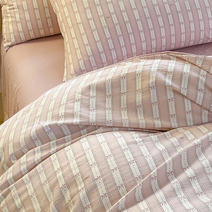 91家纺网 家纺一手货源 找家纺 玖明2025新款A类加厚柔软针织棉双层纱四件套 简约时光