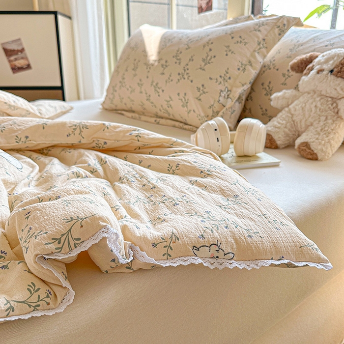 91家纺网 家纺一手货源 找家纺 2025新款双层皱皱纱水洗棉夏被夏凉被空调被可机洗空调被子被芯棉被 森田野园