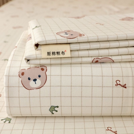 萌飞 2025新款全棉纯棉老粗布席子凉席卡通床单 皇冠小熊