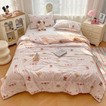 91家纺网 家纺一手货源 找家纺 （总）优承佳生活馆 2025新款云感双层纱浪漫小花边抗菌夏被子被芯