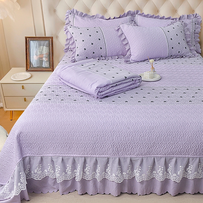 91家纺网 家纺一手货源 找家纺 梦柏 2025新款韩版双层纱夹棉绗缝床盖夏被四件套 爱心