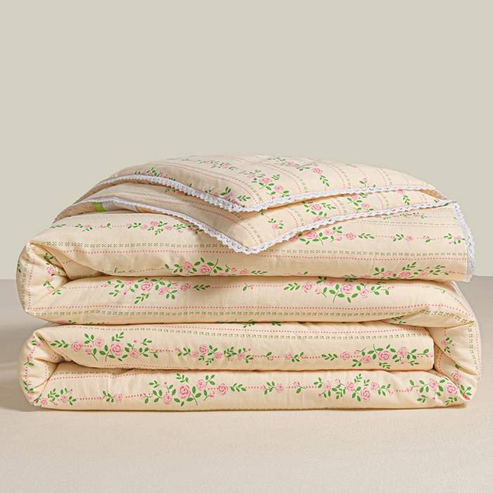 91家纺网 家纺一手货源 找家纺 2025新款双层皱皱纱水洗棉夏被夏凉被空调被可机洗空调被子被芯棉被 粉黛花园