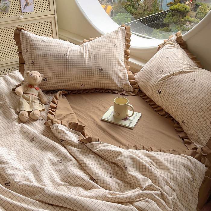 91家纺网 家纺一手货源 找家纺 欧尚 2025新款夏被四件套 格子樱桃