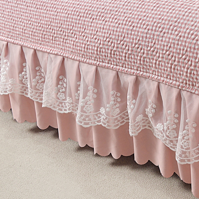 91家纺网 家纺一手货源 找家纺 梦柏 2025新款韩版双层纱夹棉绗缝床盖夏被四件套 春意