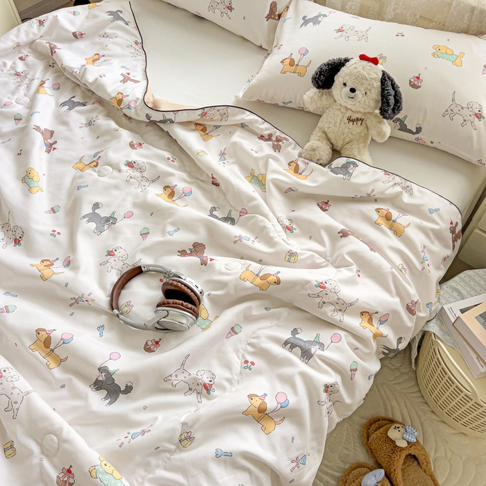 91家纺网 家纺一手货源 找家纺 2025春夏新款嵌绳款云柔水洗棉单夏被夏凉被空调被 嵌绳夏被-童年狗