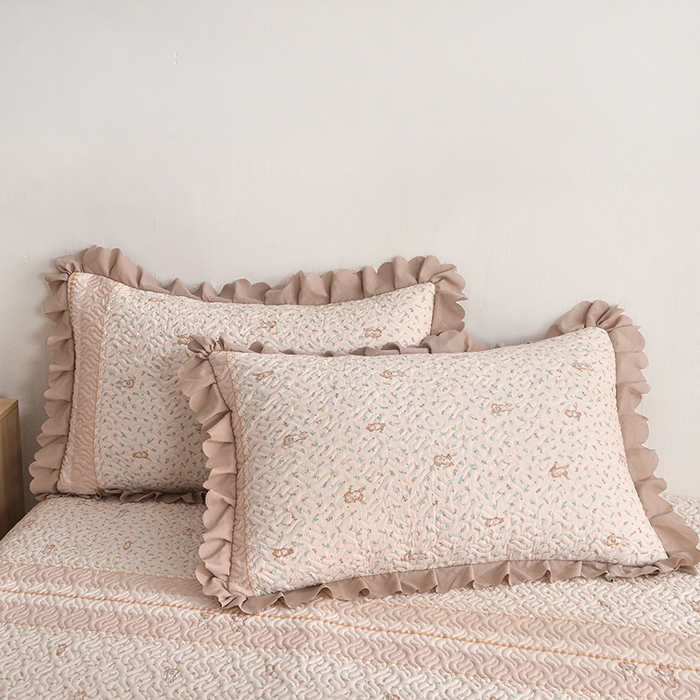 91家纺网 家纺一手货源 找家纺 梦柏 2025新款韩版双层纱夹棉绗缝床盖夏被四件套 萌小兔