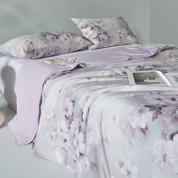 91家纺网 家纺一手货源 找家纺 2025春夏新款100%双面锦纶美式印花夏被凉感空调被 紫气东来