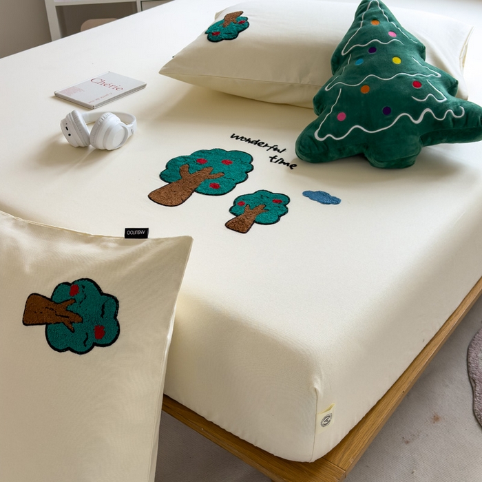 91家纺网 家纺一手货源 找家纺 席世家 2025春夏新款全棉纯棉老粗布印花床笠凉席席子 苹果树