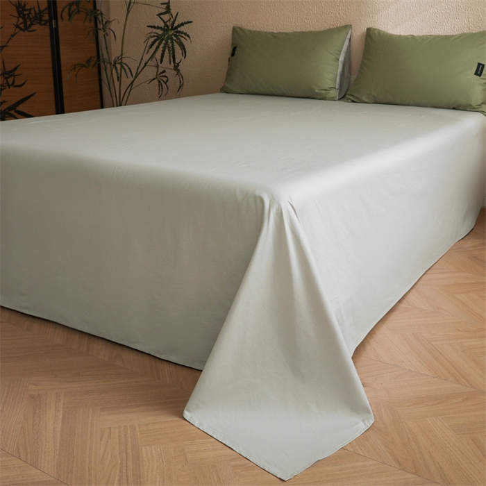 91家纺网 家纺一手货源 找家纺 启程2025新款全棉纯色双拼无印风四件套 抹茶绿+绅士灰