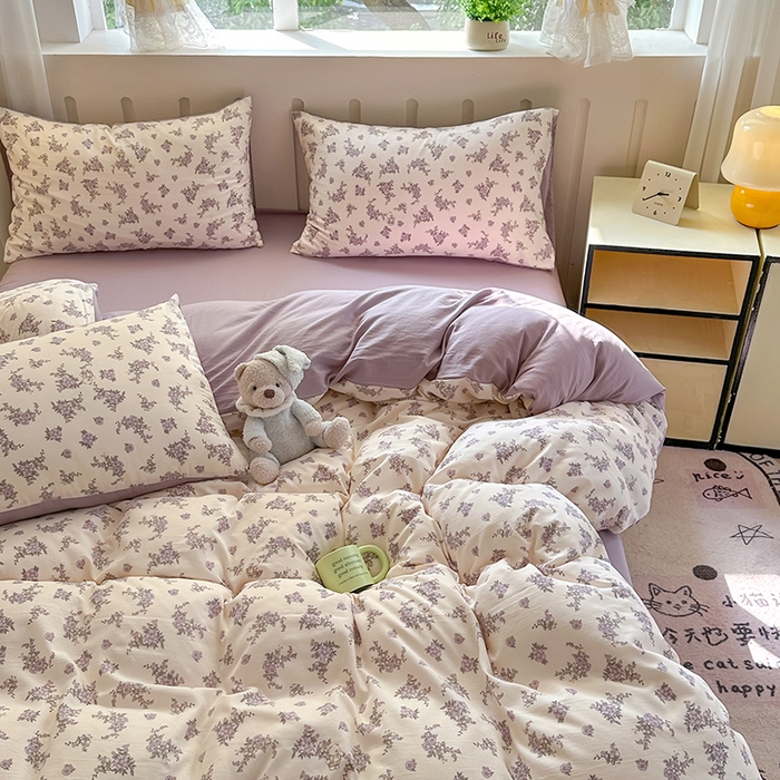 91家纺网 家纺一手货源 找家纺 玖明2025新款A类加厚柔软针织棉双层纱四件套 繁花似锦