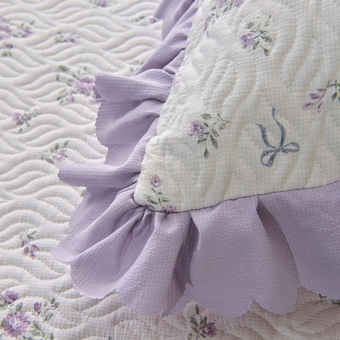 91家纺网 家纺一手货源 找家纺 梦柏 2025新款韩版双层纱夹棉绗缝床盖夏被四件套 花溪