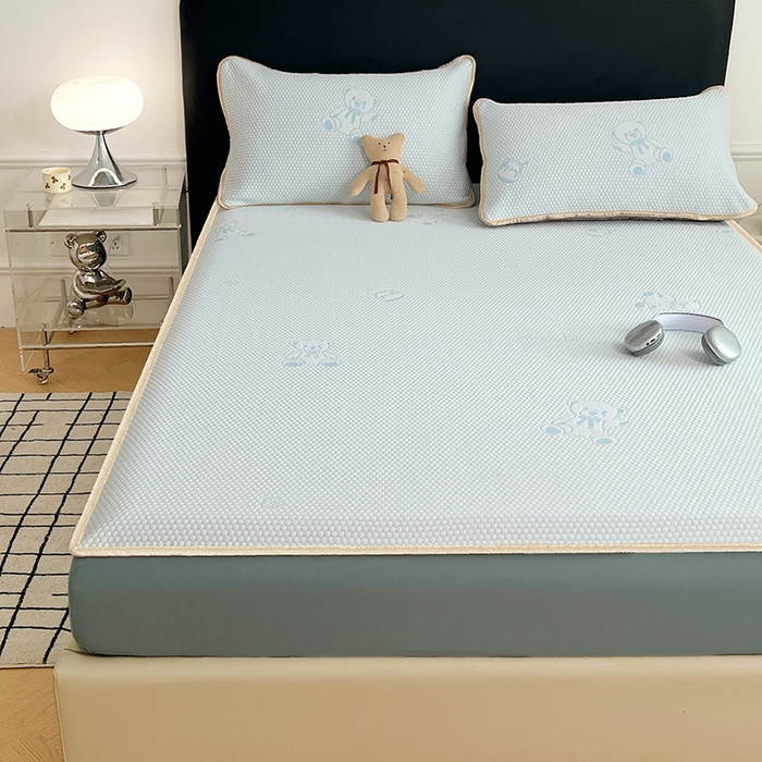 91家纺网 家纺一手货源 找家纺 梦舒羽 2025新款凉豆豆凉席-床笠款 凉豆豆-小熊蓝