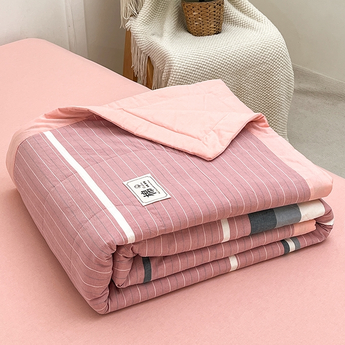 91家纺网 家纺一手货源 找家纺 鸣升家纺 2025新款100%里外全棉棉花夏被无印风全棉色织水洗棉夏凉被空调被夏被春秋被单人可机洗 格林粉