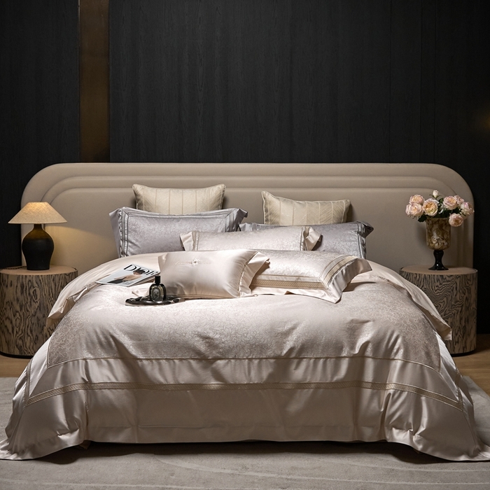 91家纺网 家纺一手货源 找家纺 榻尚家居 2025新款高精密贡缎色织大提花四件套 夜曲 香槟