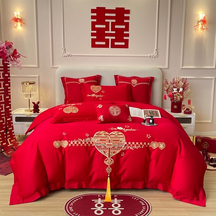 91家纺网 家纺一手货源 找家纺 （总）富之雅婚庆 2025新款亲肤棉磨毛刺绣婚庆四件套多件套