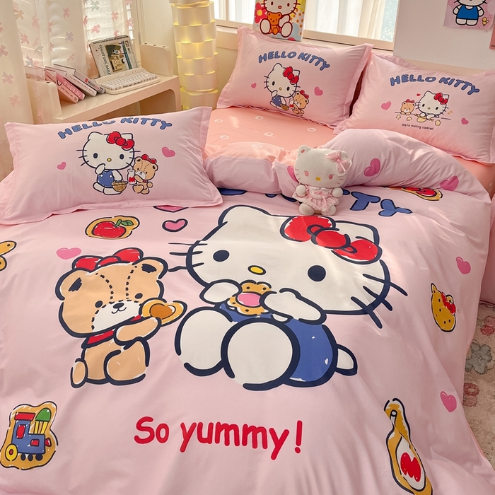 91家纺网 家纺一手货源 找家纺 博雅 2025新款三丽鸥全棉大版单枕套 小熊KT猫