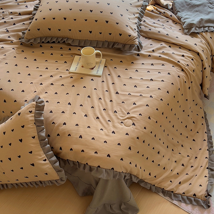 91家纺网 家纺一手货源 找家纺 欧尚 2025新款夏被四件套 灰爱心