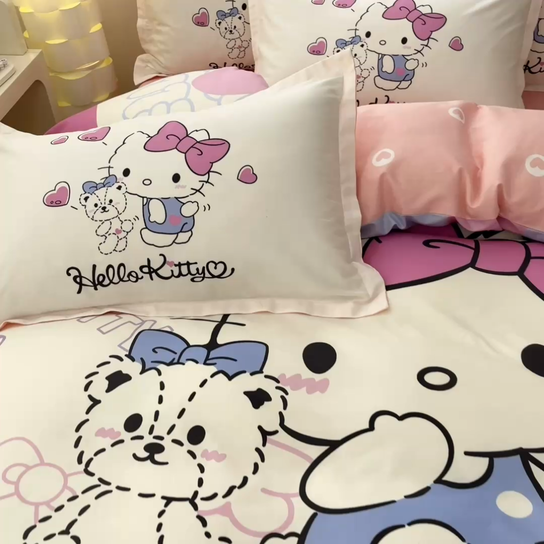 91家纺网 家纺一手货源 找家纺 博雅 2025新款三丽鸥全棉大版单枕套 漫画KT猫