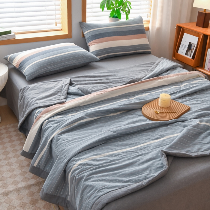 91家纺网 家纺一手货源 找家纺 圣尔雅家纺 2025新款里外全棉色织夏被新疆棉花被纯棉被子空调被夏凉被 绅士灰格