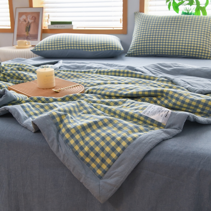 91家纺网 家纺一手货源 找家纺 圣尔雅家纺 2025新款里外全棉色织夏被新疆棉花被纯棉被子空调被夏凉被 黄蓝小格