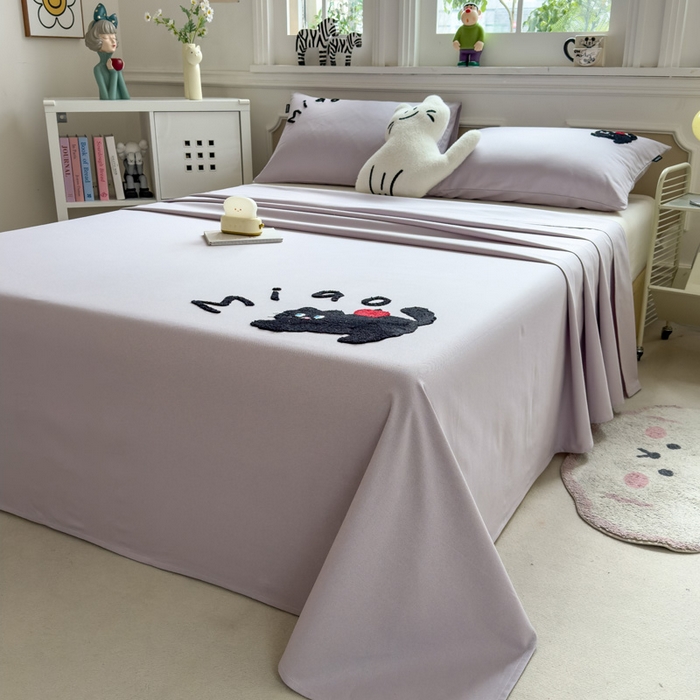 91家纺网 家纺一手货源 找家纺 席世家 2025春夏新款全棉纯棉老粗布印花床单凉席席子 小懒猫