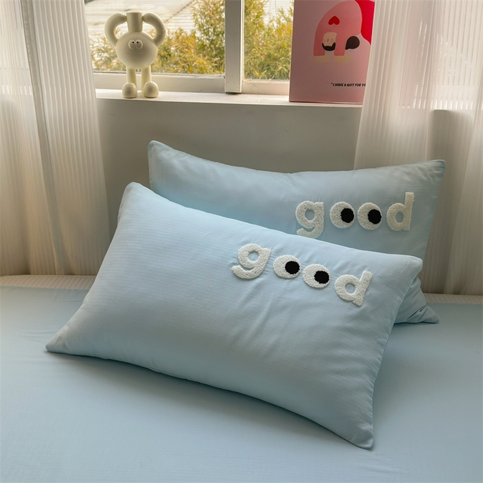 91家纺网 家纺一手货源 找家纺 丽涵 2025新款全棉纯棉大雁纹绣花单品枕套 good晴空蓝