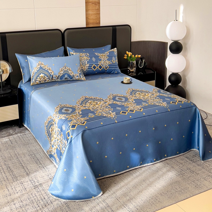 91家纺网 家纺一手货源 找家纺 纽缦家纺 2025新款印花冰丝防滑床单 欧曼情调