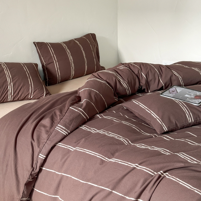 91家纺网 家纺一手货源 找家纺 山舍家居 2025新款全棉纯棉色织提花四件套-弗洛伦萨的落日 弗洛伦萨的落日-巧克力色