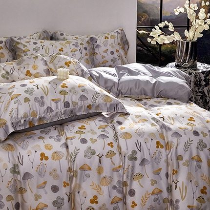 未来家居 2025春夏新款100支莱赛尔天丝贡缎纯色印花系列高端礼盒四件套 春熙