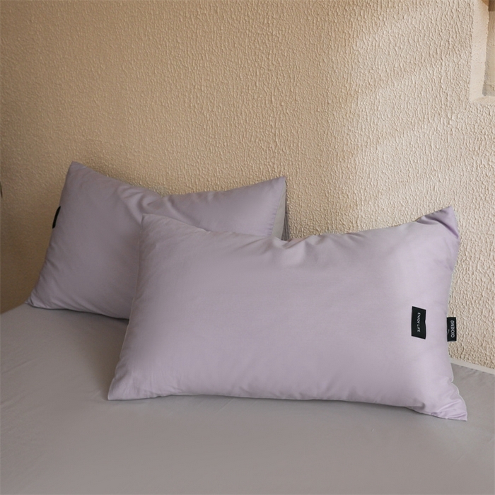 91家纺网 家纺一手货源 找家纺 启程2025新款全棉纯色双拼无印风四件套 水晶紫+绅士灰