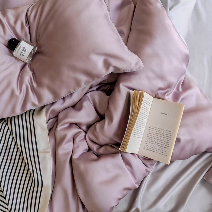 91家纺网 家纺一手货源 找家纺 未来家居 2025新款60S兰精天丝纯色四件套 满天星紫-曙光银