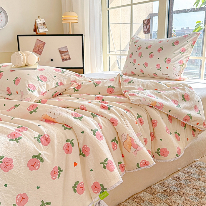 91家纺网 家纺一手货源 找家纺 2025新款双层皱皱纱水洗棉夏被夏凉被空调被可机洗空调被子被芯棉被 曼塔玫瑰