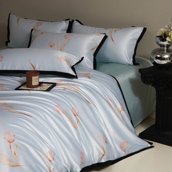 91家纺网 家纺一手货源 找家纺 优悦 2025新款冰丝数码印花四件套 花期-绿