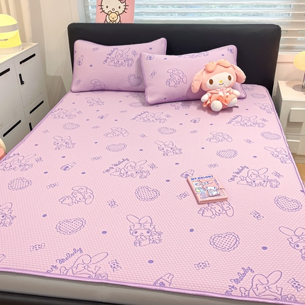 2025新款三丽鸥正版授权A类提花冰豆豆凉席平铺款床笠款系列_1409 冰豆豆-美乐蒂-紫