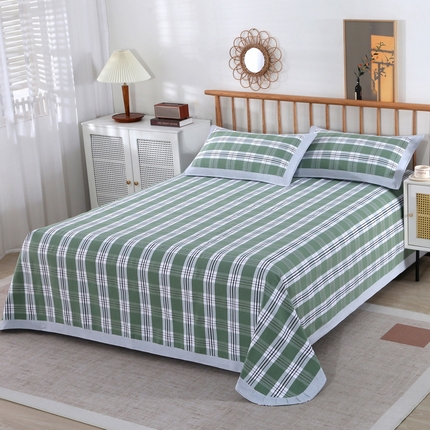 91家纺网 家纺一手货源 找家纺 恋尚羽 2025新款加厚纯棉老粗布凉席三件套 大方格 绿