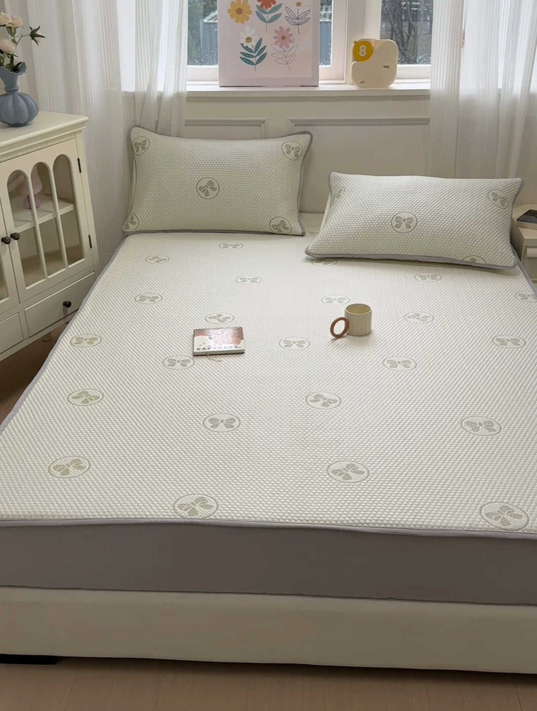 91家纺网 家纺一手货源 找家纺 金爱家 2025新款430克中分子豆豆席凉席席子 豆豆席-蝴蝶结绿