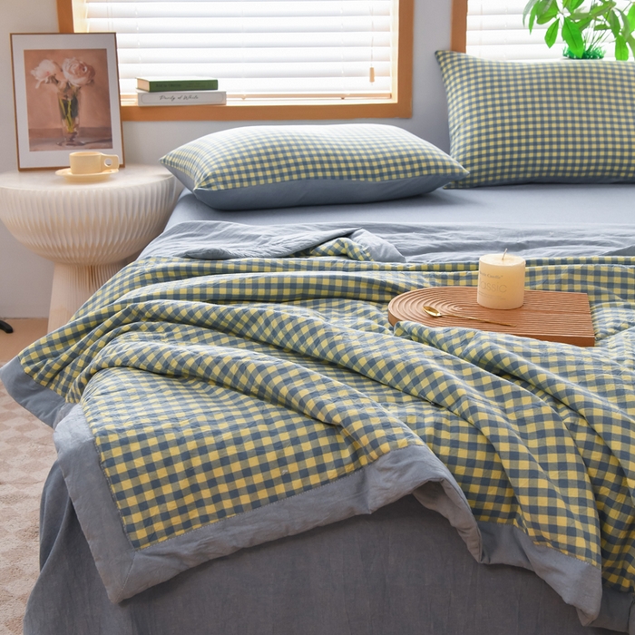 91家纺网 家纺一手货源 找家纺 圣尔雅家纺 2025新款里外全棉色织夏被新疆棉花被纯棉被子空调被夏凉被 黄蓝小格