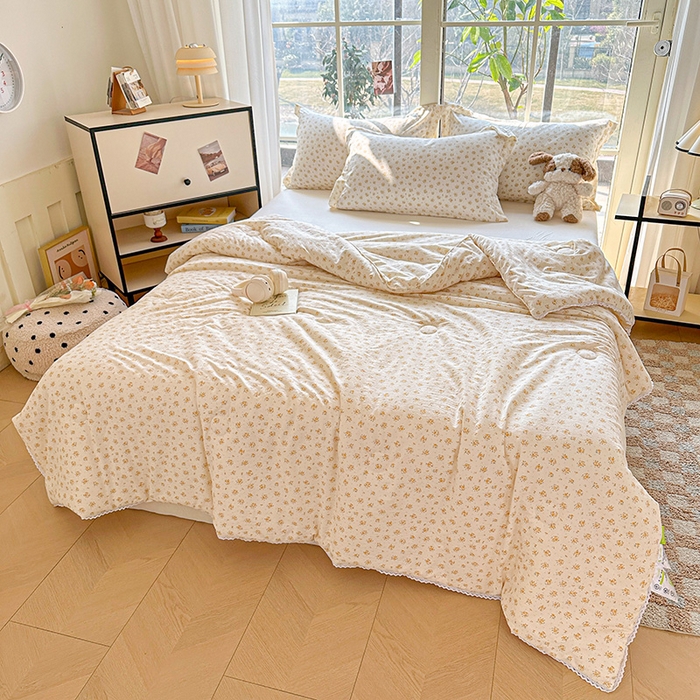 91家纺网 家纺一手货源 找家纺 2025新款双层皱皱纱水洗棉夏被夏凉被空调被可机洗空调被子被芯棉被 橘子海