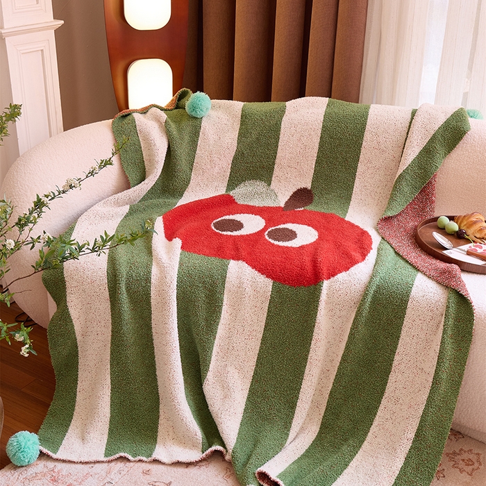 91家纺网 家纺一手货源 找家纺 （总）暖绵绵家纺 2025新款可爱卡通半边绒针织盖毯-乐绯