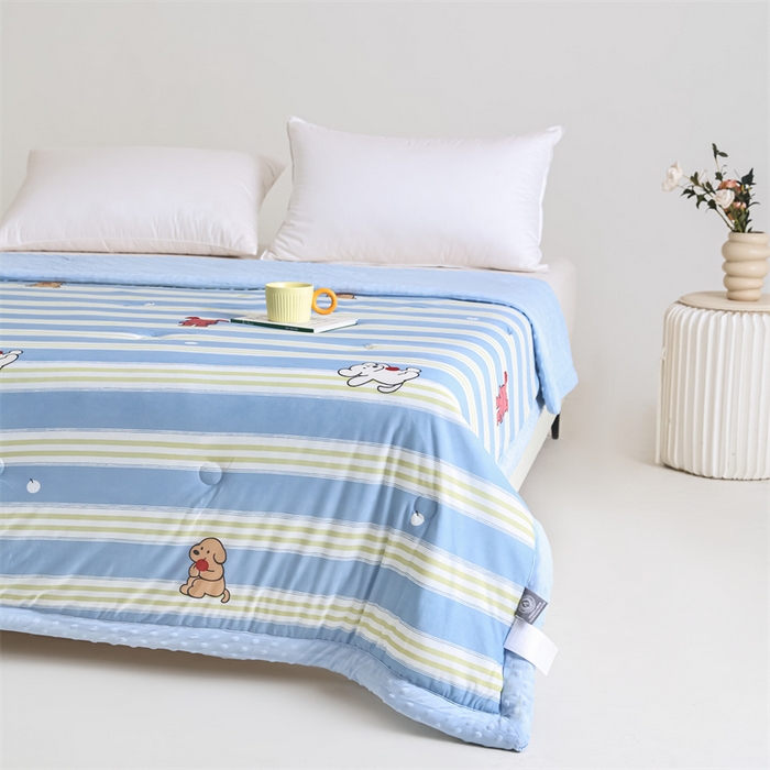 91家纺网 家纺一手货源 找家纺 默忆 2025新款印花凉感丝夏被夏凉被空调被加氨纶豆豆被 线条小狗