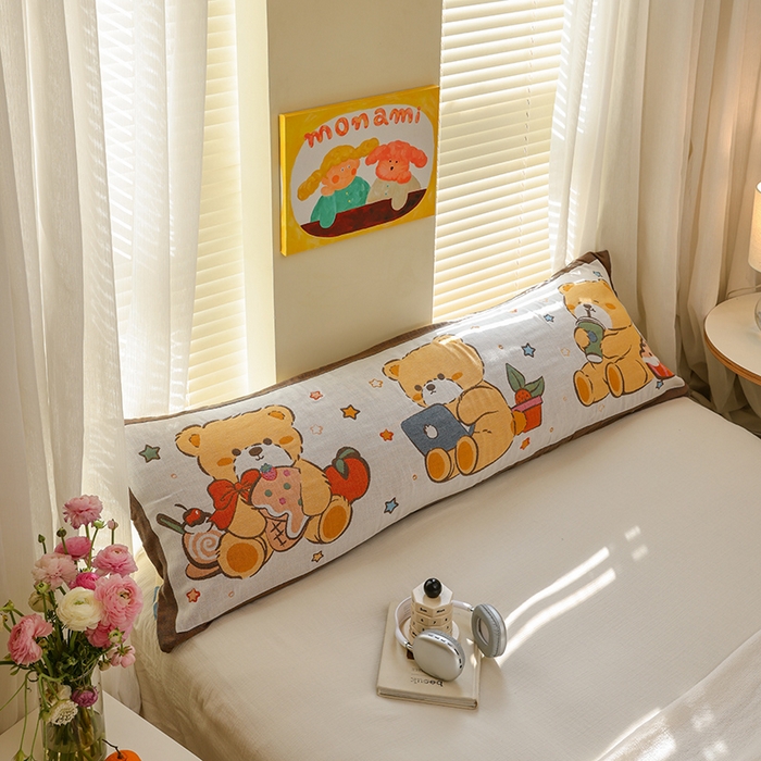 91家纺网 家纺一手货源 找家纺 雯雨2025新款A类卡通双人纱布枕套 办公小熊