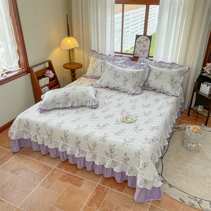 91家纺网 家纺一手货源 找家纺 （总）宜凡家纺 2025新款全棉复古双层花边印花床盖四件套