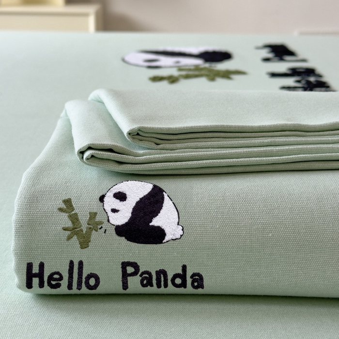 91家纺网 家纺一手货源 找家纺 席世家 2025春夏新款全棉纯棉老粗布印花床单凉席席子 熊猫与竹